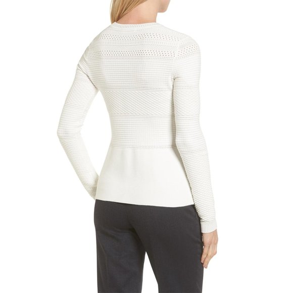 NWT BOSS Hugo Boss Funda Mixed Stitch Long Sleeve Sweater Open White XL - Picture 2 of 7